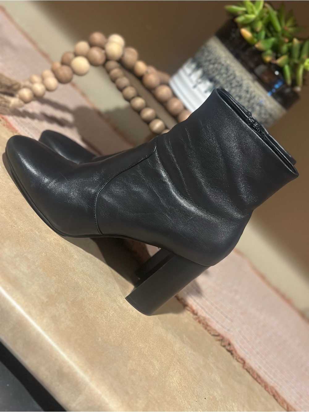 Jeffrey Campbell Black Leather Mid-Calf Block Heel Booties